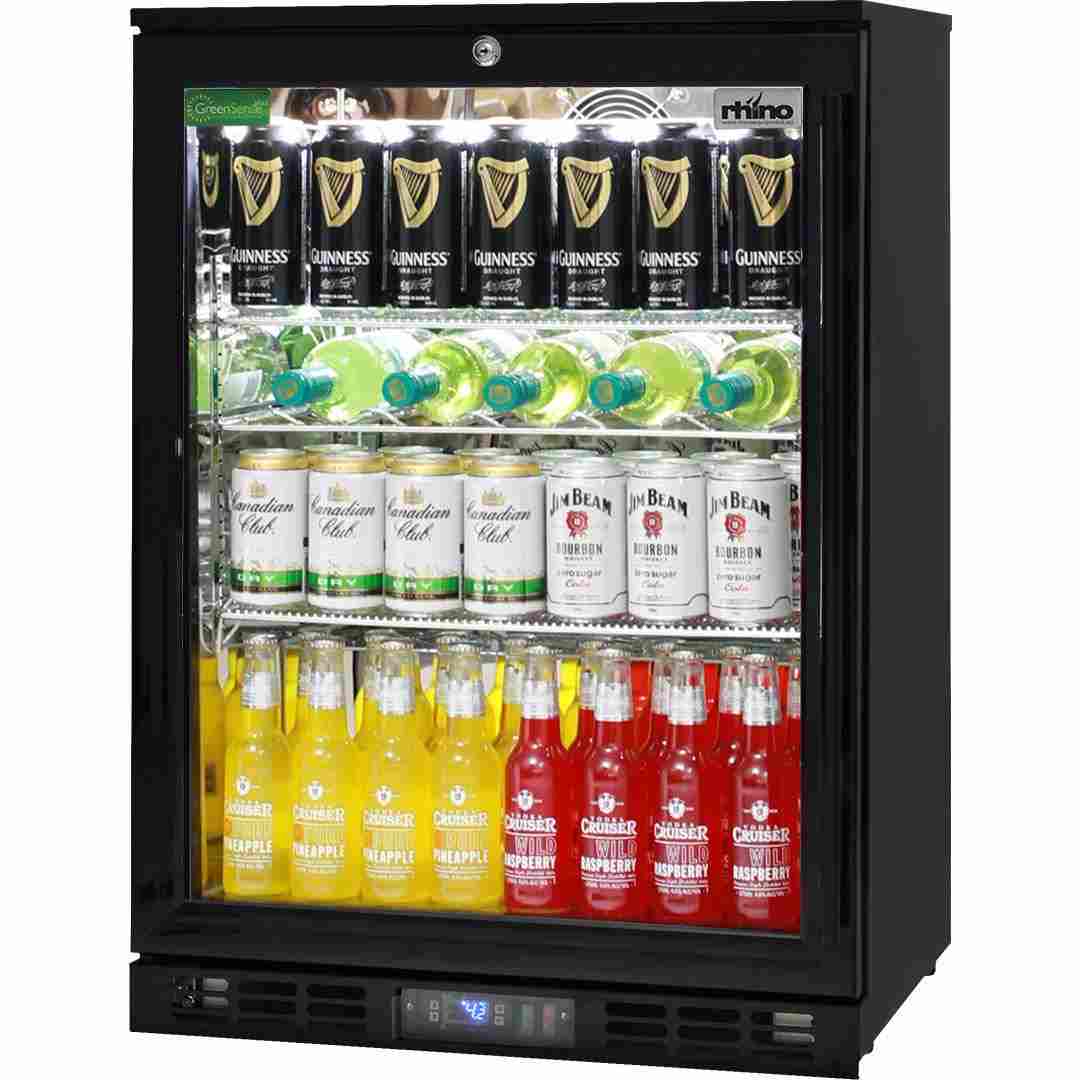 Rhino Black Commercial Glass 1 Door Bar Fridge Energy Efficient LG Compressor