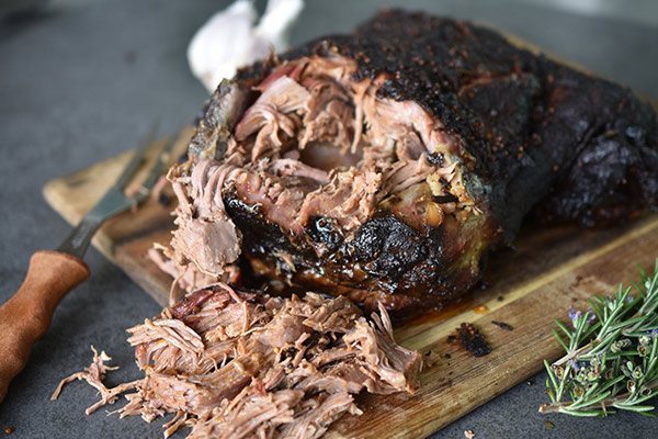 Pulled, Low and Slow Smoked Lamb Shoulder
