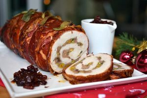 Turkey Roulade with cranberry reduction