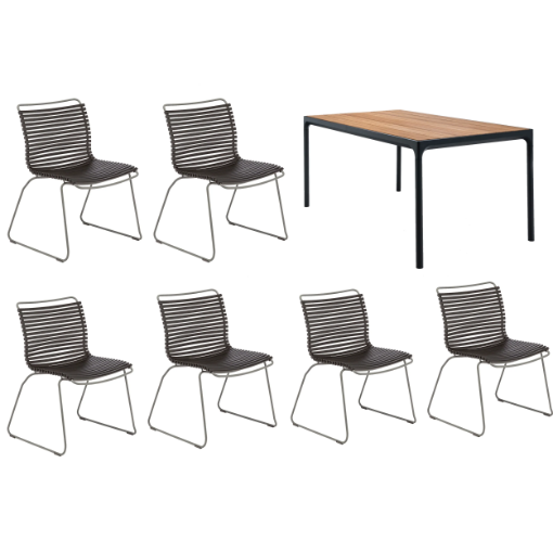 Houe - Four 210 Bamboo/Black & Click 7 Piece Dining