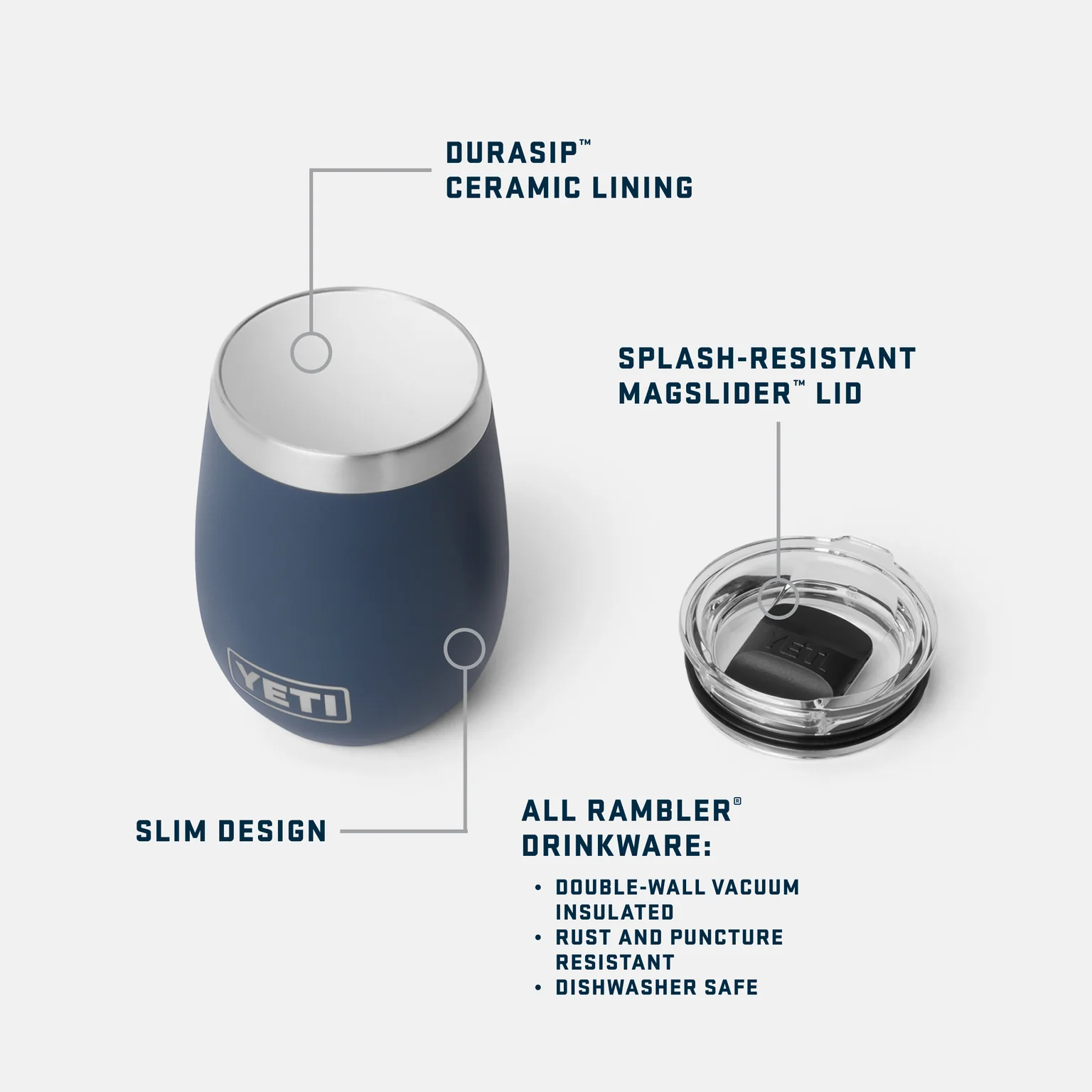 Yeti Rambler 10 oz wine tumbler with durasip ceramic lining