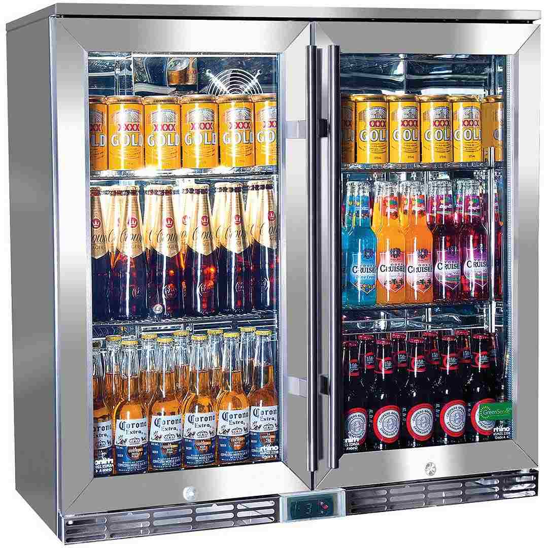 Rhino – GSP Stainless Steel Twin Door Alfresco Glass Door Bar Fridge with IP34 Rating & LOW E Glass – 210L – 865mmH