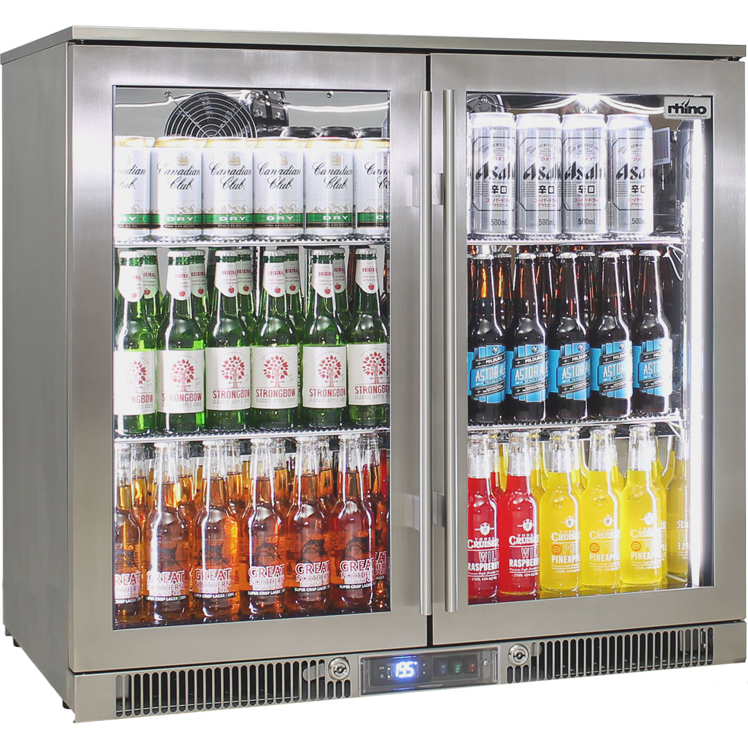 Rhino – ENVY - 316 Marine Grade Stainless Steel Twin Door Alfresco Glass Door Bar Fridge with IP24 Rating – 210L – 840mmH