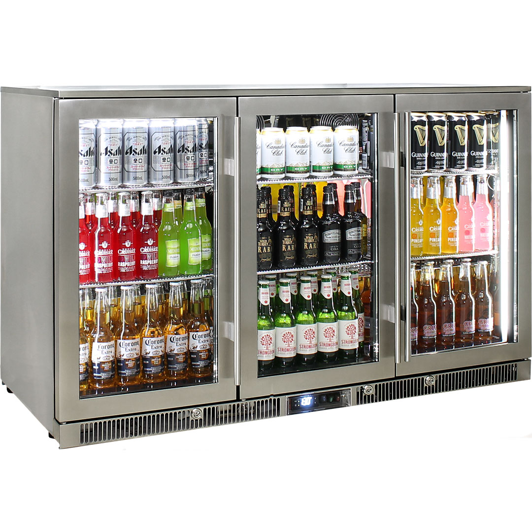 Rhino – ENVY - 316 Marine Grade Stainless Steel Triple Door Alfresco Glass Door Bar Fridge with IP24 Rating – 330L - 840mmH