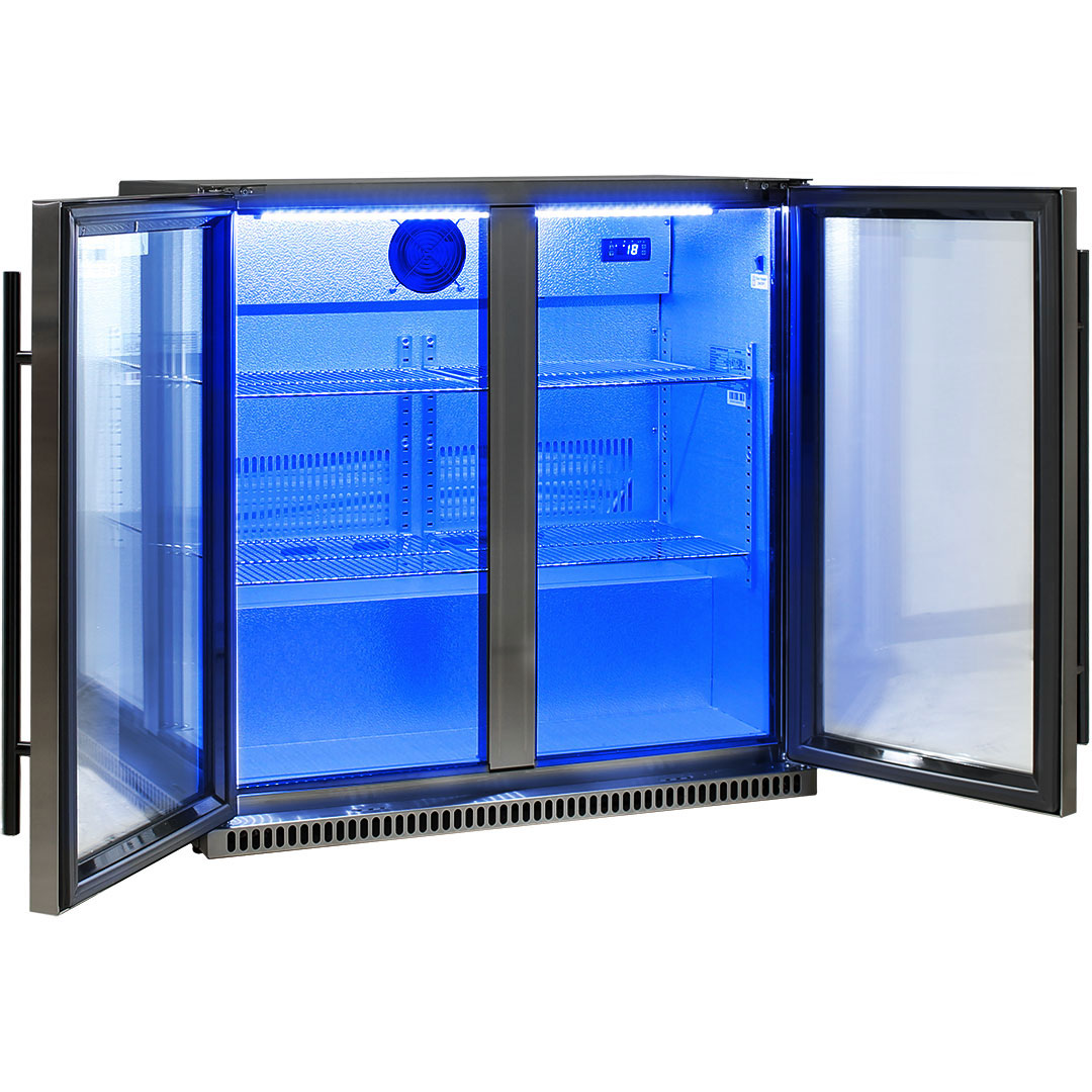 Schmick Black Stainless Steel Bar Fridge 2 Door Heat and Grill