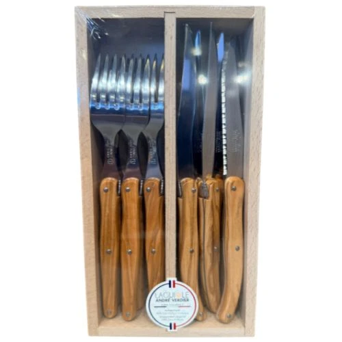 Andre Verdier - Cutlery Set 12 Piece in Tray - Olive Wood