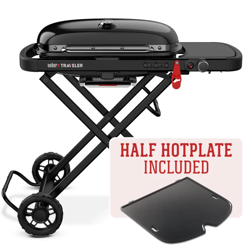 Weber - Traveler Portable Gas Barbecue - Stealth Edition + Bonus Half Hotplate